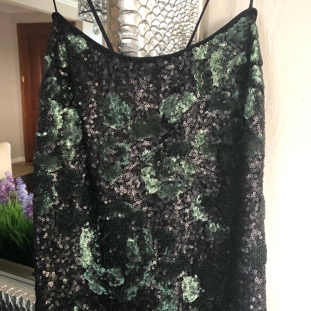 Emerald green and black Vera Wang sequin dress